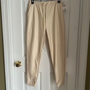 Cream Leather Joggers Stretch NWT Size Small